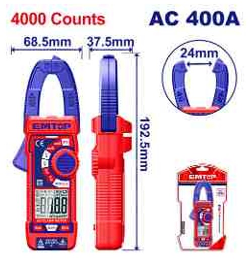 Digital AC Clamp Meter 4000 Counts, 4-400A, DC/AC Voltage, Capacitance